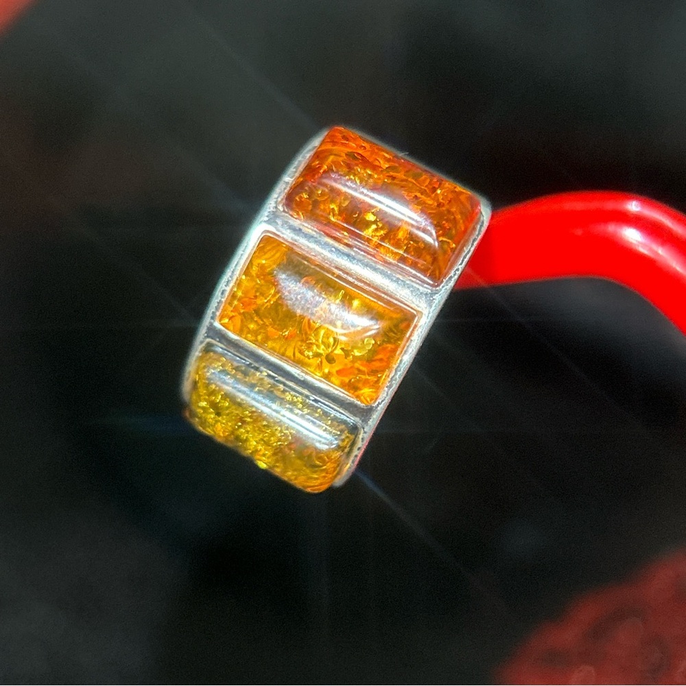 Rectangular Amber Stone Silver 925 Ring - image 6